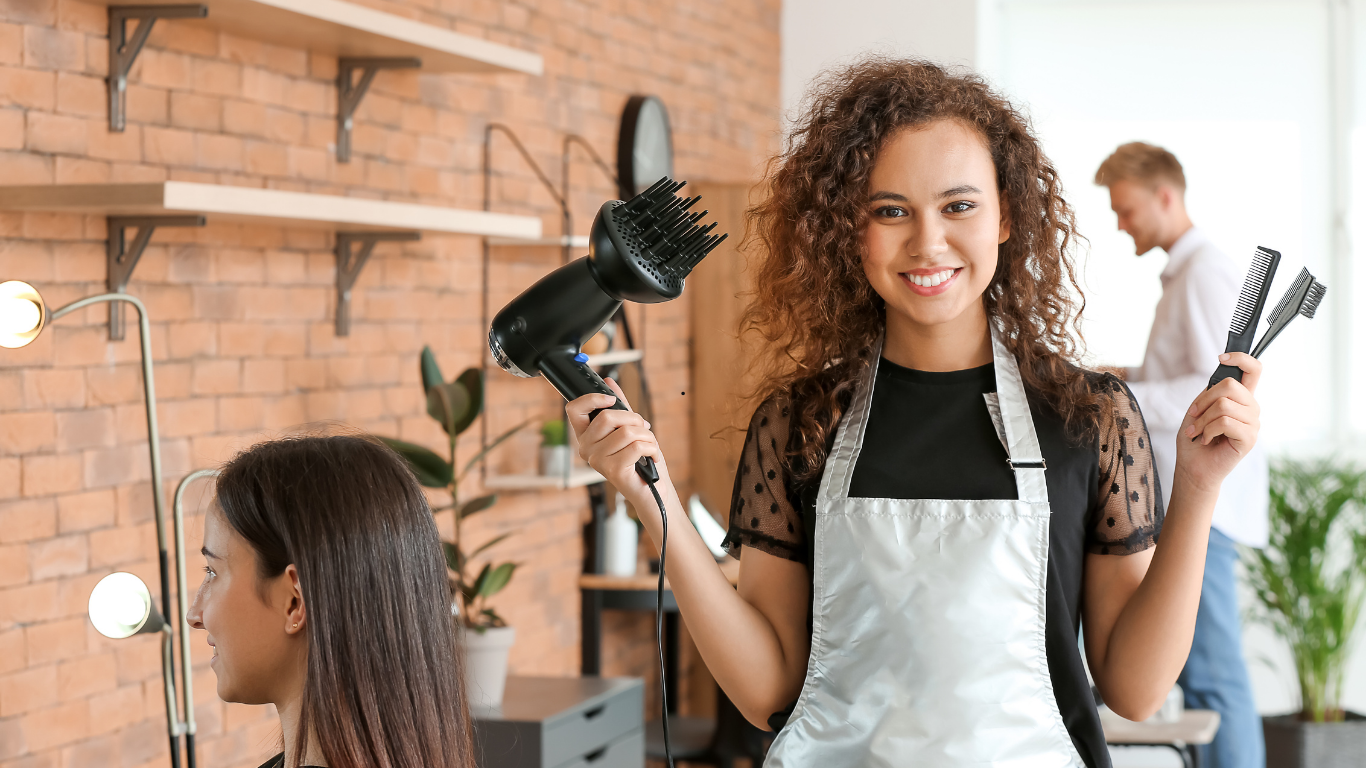 Professional hair salon interior with modern styling chairs and mirrors